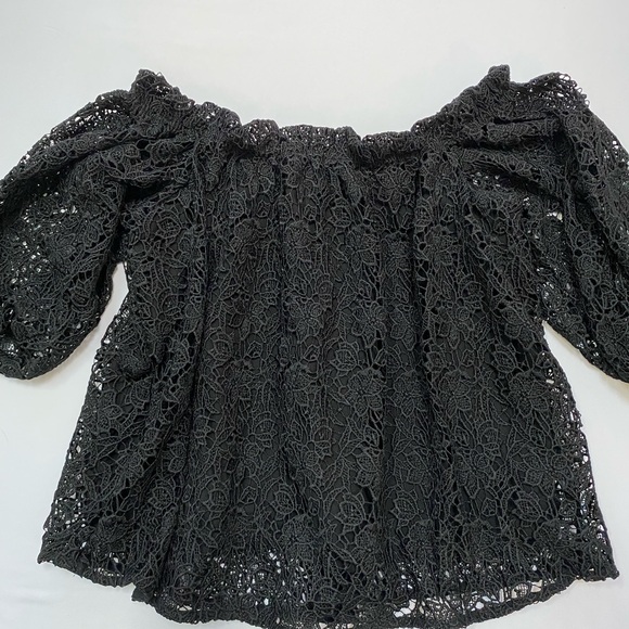 Maeve by Anthropologie Black Guipure Lace Off-The-Shoulder Top - Picture 9 of 10